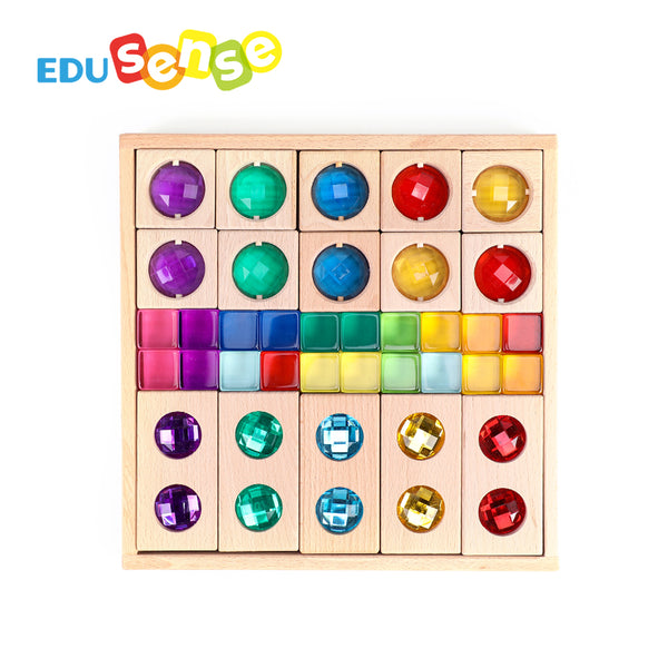 Edusense 40pcs Rainbow Gem Acrylic Wooden Blocks