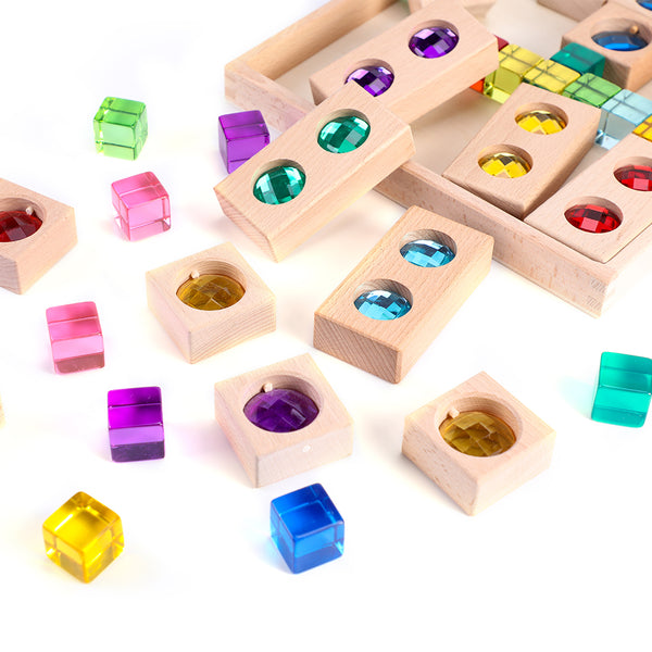 Edusense 40pcs Rainbow Gem Acrylic Wooden Blocks