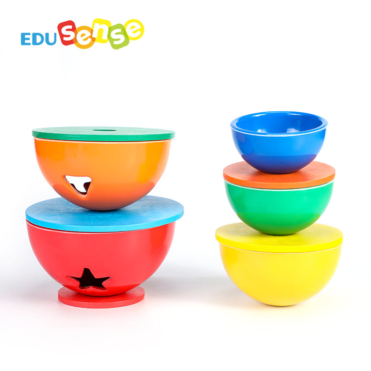 Edusense Wooden Rainbow Matching Sorting Stacking Bowls Toy