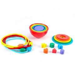 Edusense Wooden Rainbow Matching Sorting Stacking Bowls Toy